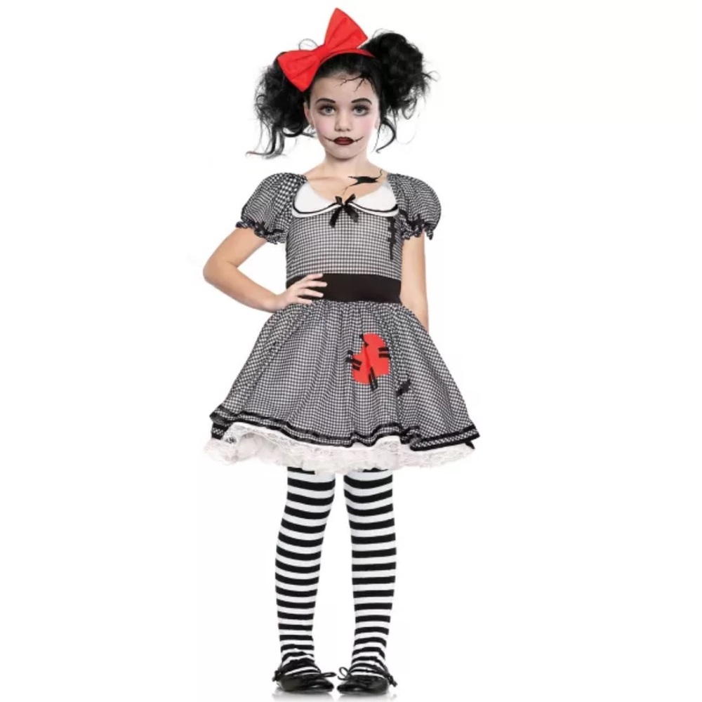 Spirit Halloween Wind-Up Doll Costume w/ tights. Kids Sz Medium